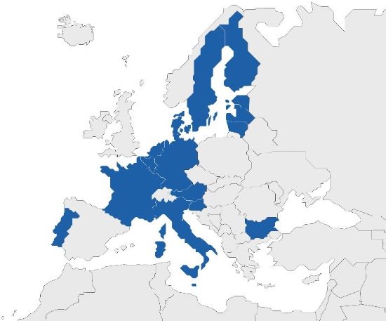 Mapa Europy - obszar patentu jednolitego