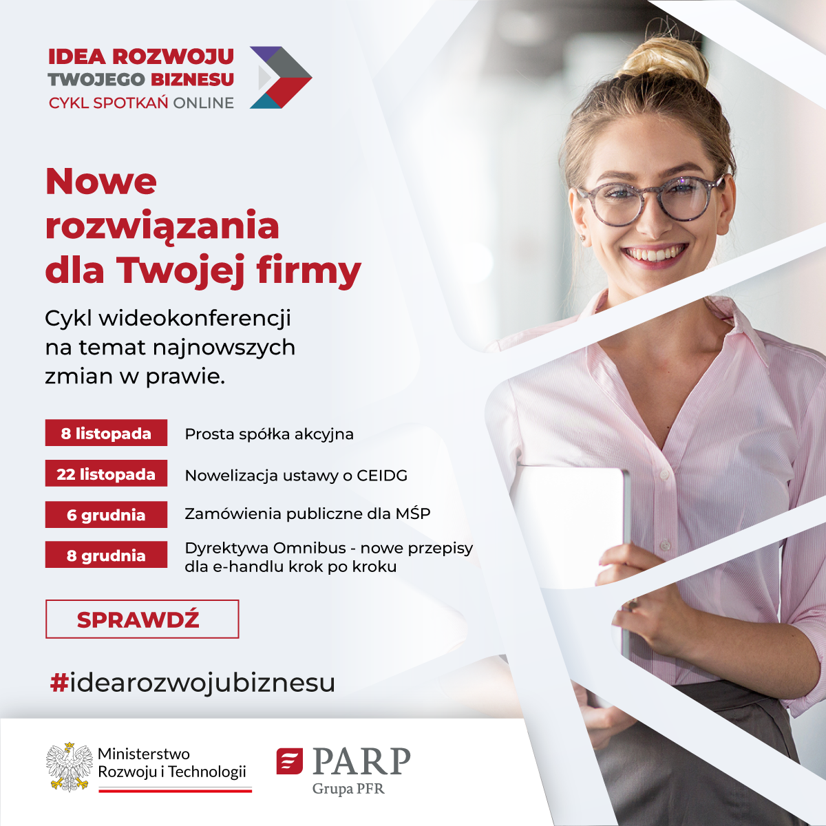 Plansza promująca cykl wideokonferencji idearozwojubiznesu